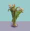 Nostalgia and decay minimal concept. Dying tulips still life retro blue purple veryÂ peri lonely background